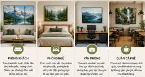 cách bố trí tranh về thiên nhiên theo từng không gian.