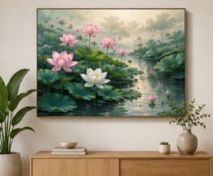 tranh hoa sen, giúp không gian hài hòa hơn.