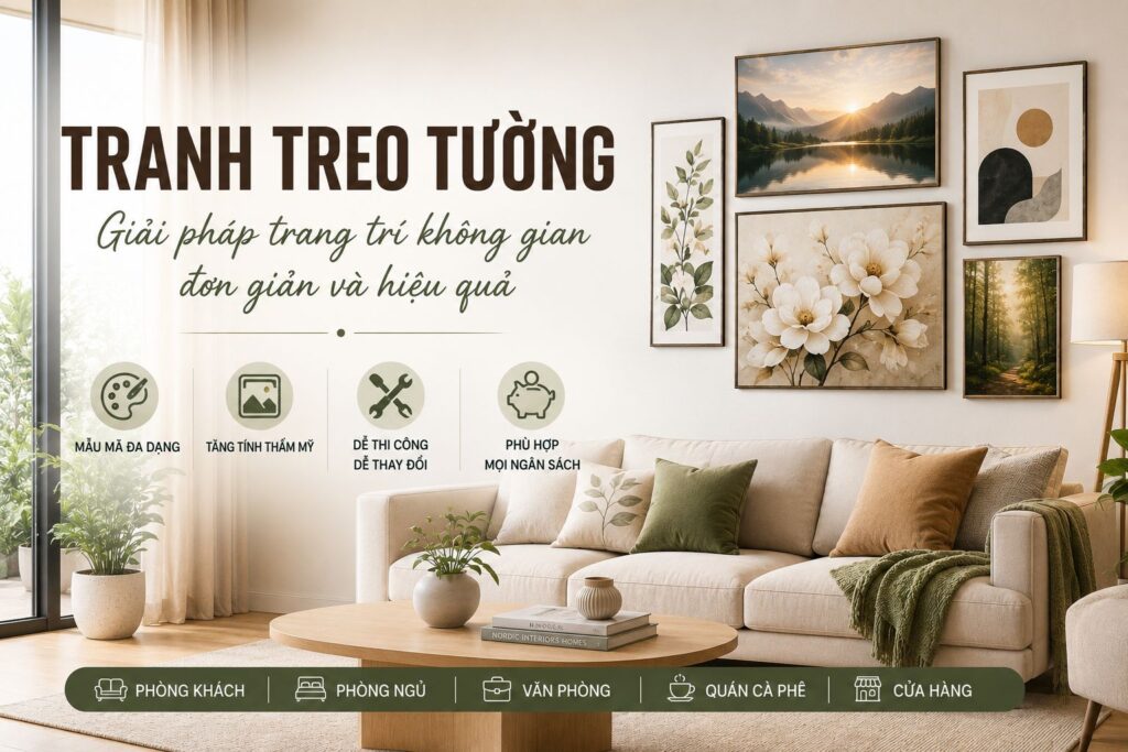 Tranh treo tường, trang trí không gian đơn giản và hiệu quả.
